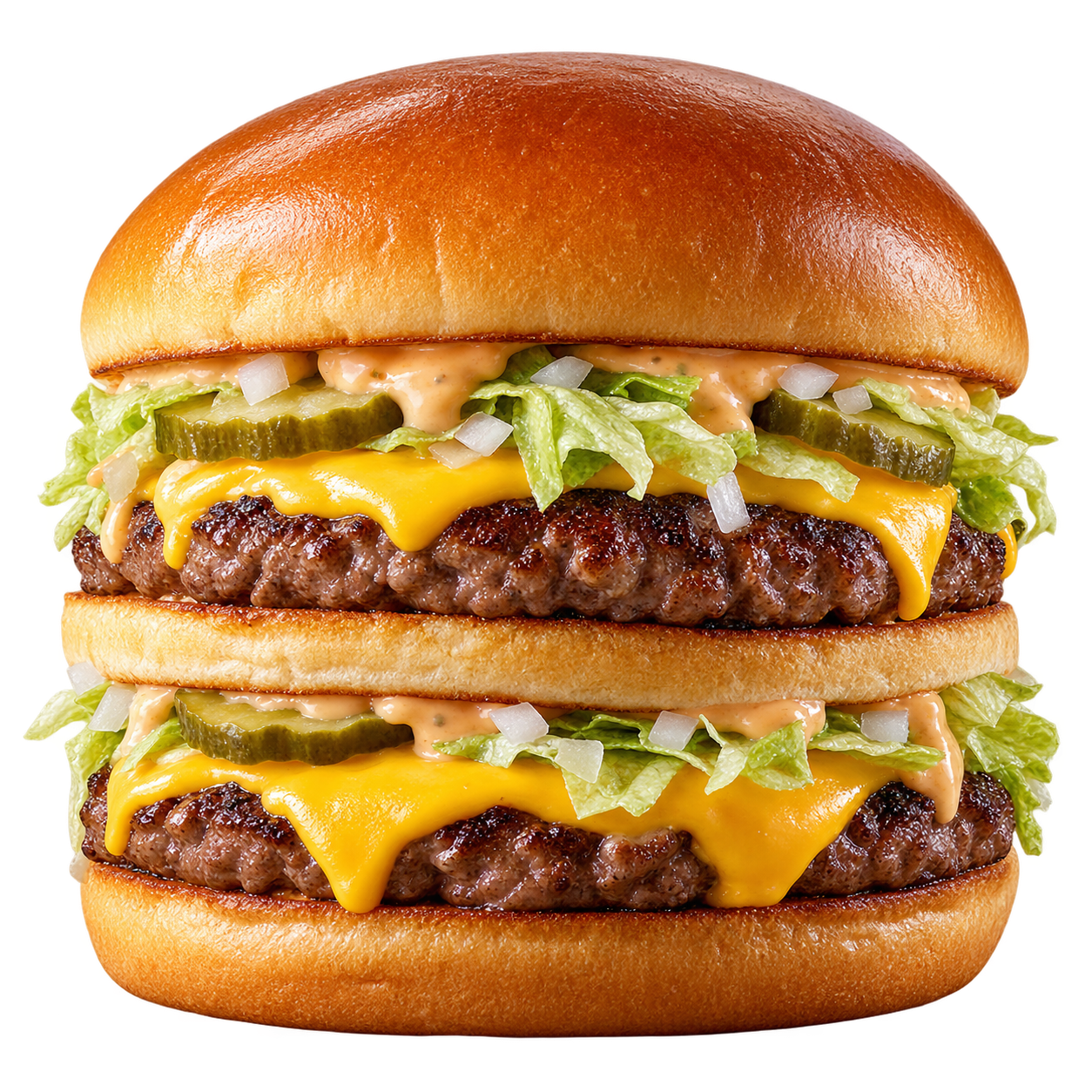 The Big Mick: two beef patties, melted cheese, lettuce, pickles, and special sauce on a smooth seedless bun